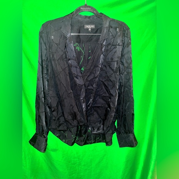 Rag & Bone 100% Silk Elegant Black Floral Sheer Top size Small - Picture 2 of 10